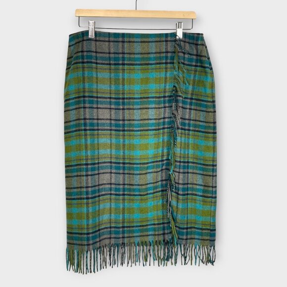 J Jill Wool Blend Skirt 12 Blue Green Tartan Office Casual NEW - Picture 2 of 10